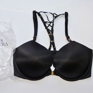Victoria Secrets Lace Up Back Bra, 36DD, Black NWT
